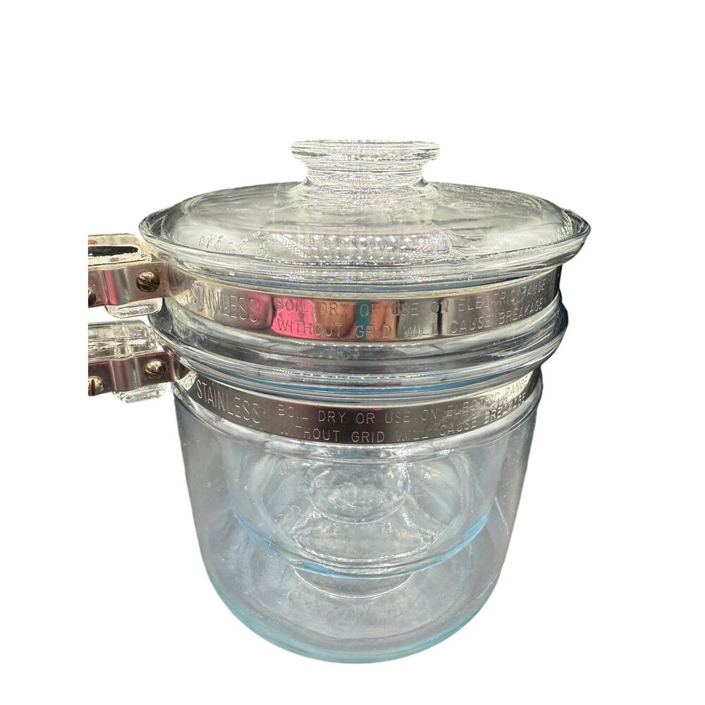 🍳 Pyrex Glass Saucepan Pot w/ Lid & Detachable Clamp Handle Retro Kitchenware - Picture 2 of 11